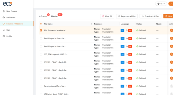8 Retrieval of previous files or jobs in Pangeanics ECO Platform