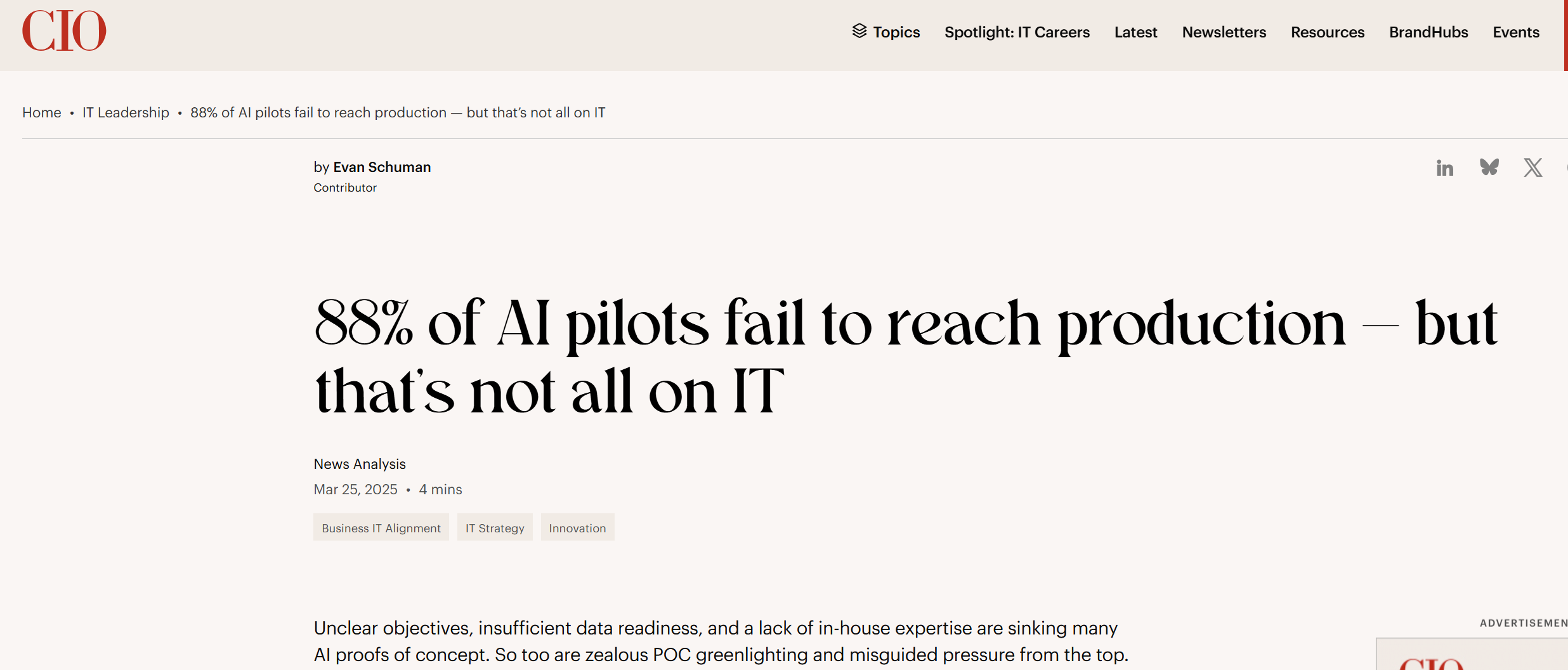 88% AI pilots fail