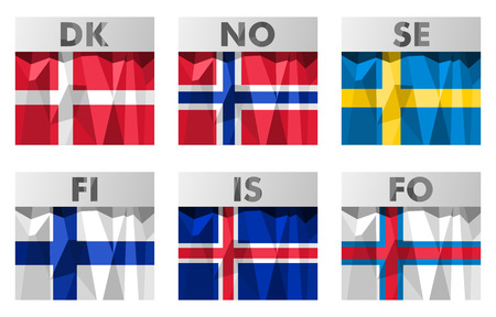  nordic scandinavian flags icons set in polygonal style