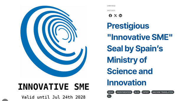 Innovative SME Seal to Pangeanic July 2025 valid until July 2028