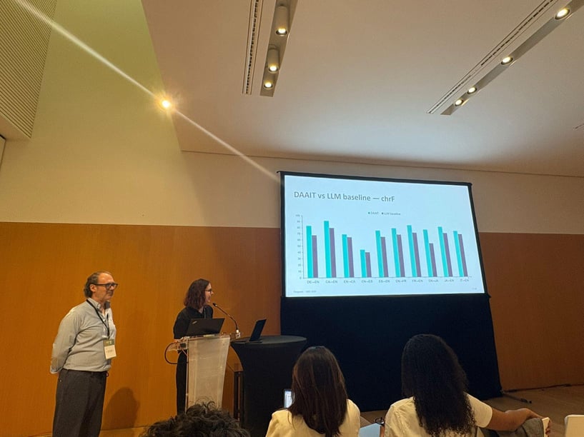 Marina Albert and Manuel Herranz presenting Deep Adaptive AI Translation at the LREC 2026 Industry Day