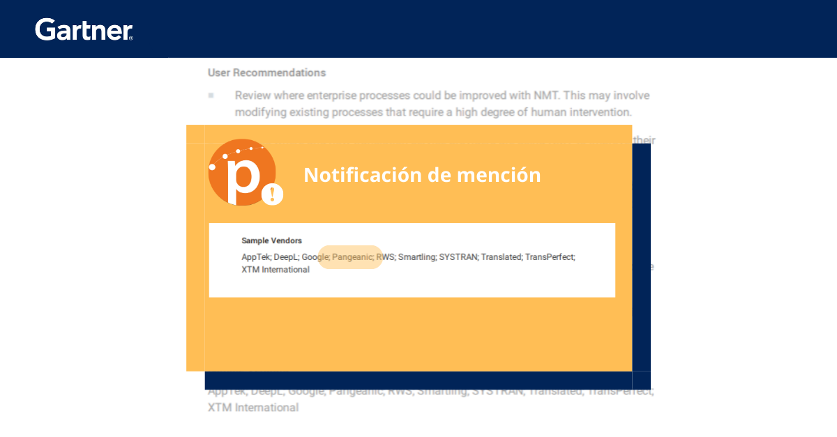 Captura de la mención de Pangeanic en la investigación de Gartner